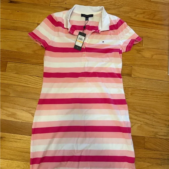 Tommy Hilfiger Pink and White Striped Polo Dress NWT - Picture 1 of 2